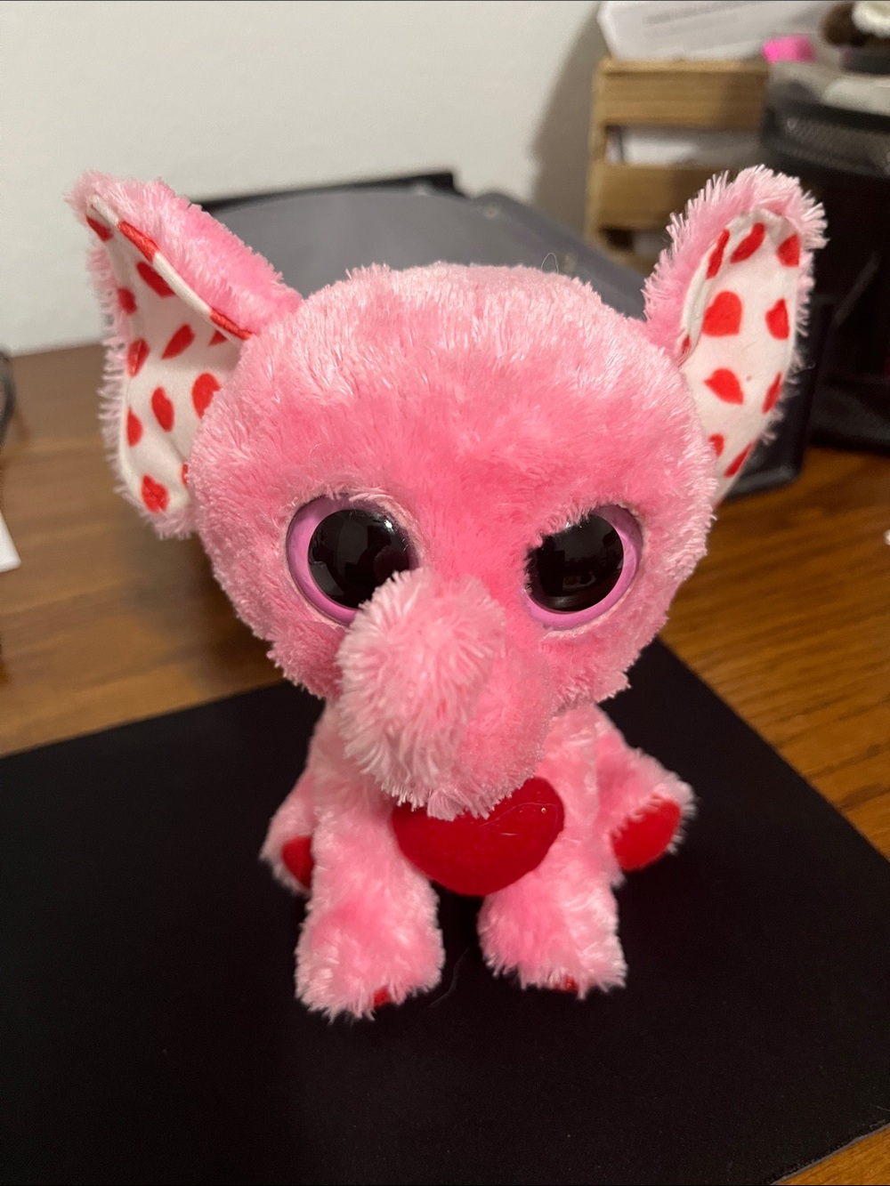 Ty Pink Plush Elephant with Red Heart Accent “Tender”